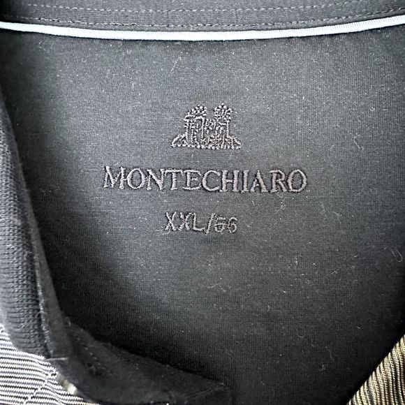 MONTECHIARO Men's Polo Shirt Navy White Zig Zag Print Cotton SZ 56/2XL ITALY - Picture 10 of 16